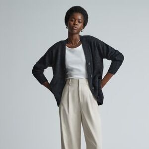 EVERLANE The Oversized Alpaca Cardigan Heathered Black Merino Wool Pockets Small